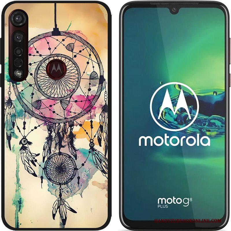 Moto G8 Plus Hoesje Pu Spotprent Hete Verkoop Zwart Zacht Schrobben Scheppend