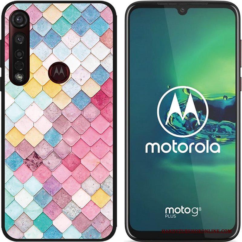 Moto G8 Plus Hoesje Pu Spotprent Hete Verkoop Zwart Zacht Schrobben Scheppend