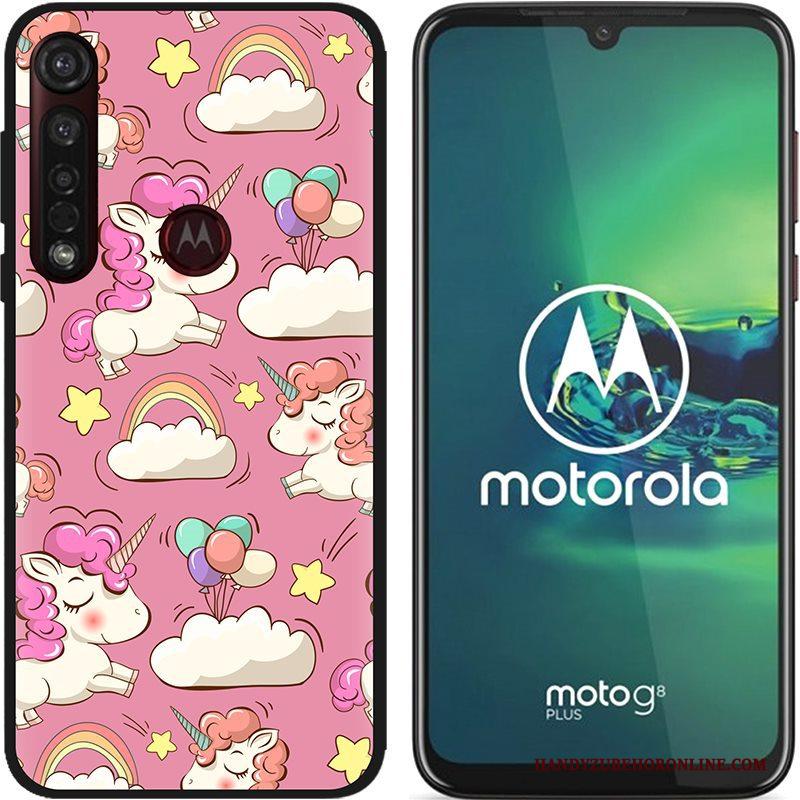 Moto G8 Plus Hoesje Pu Spotprent Hete Verkoop Zwart Zacht Schrobben Scheppend