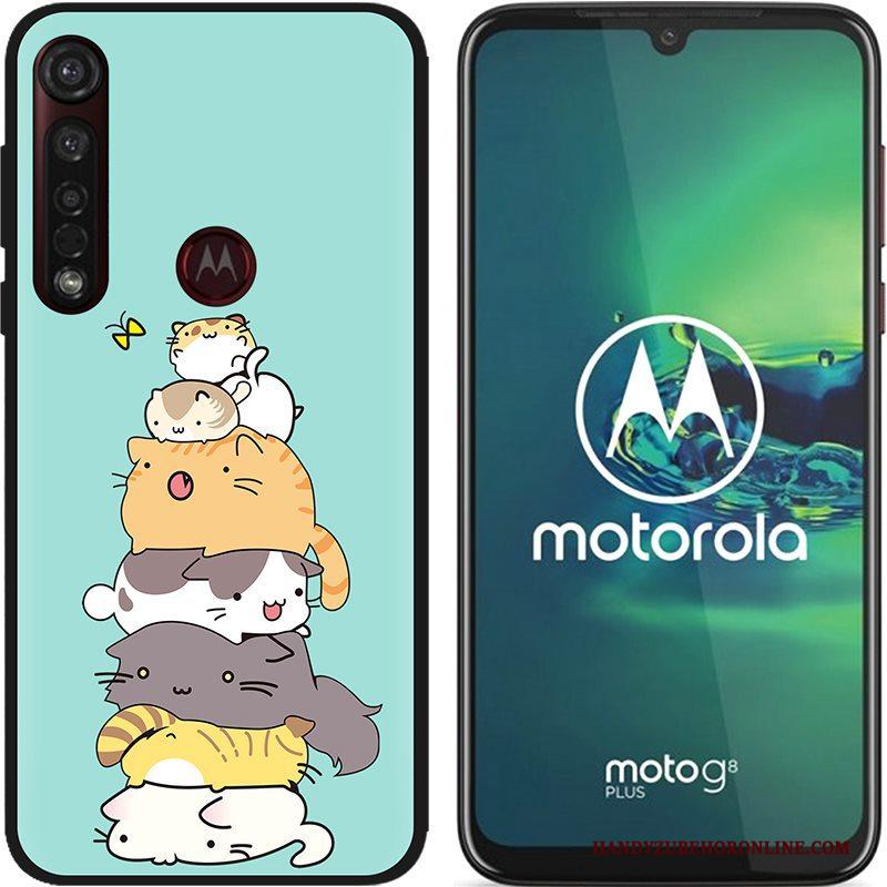 Moto G8 Plus Hoesje Pu Spotprent Hete Verkoop Zwart Zacht Schrobben Scheppend