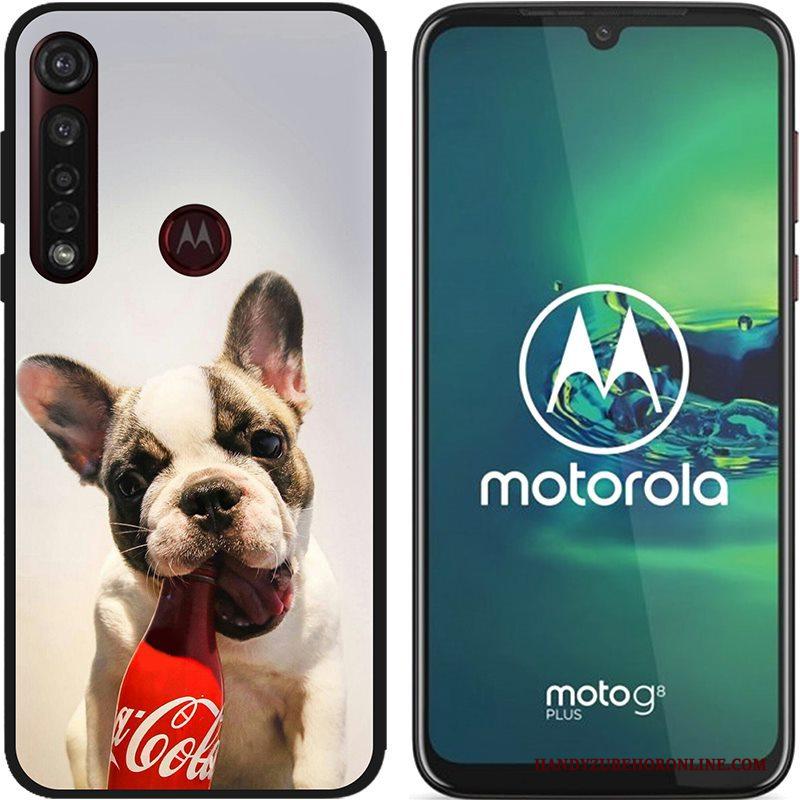 Moto G8 Plus Hoesje Pu Spotprent Hete Verkoop Zwart Zacht Schrobben Scheppend