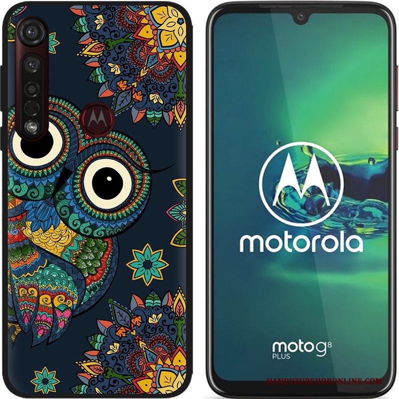 Moto G8 Plus Hoesje Pu Spotprent Hete Verkoop Zwart Zacht Schrobben Scheppend