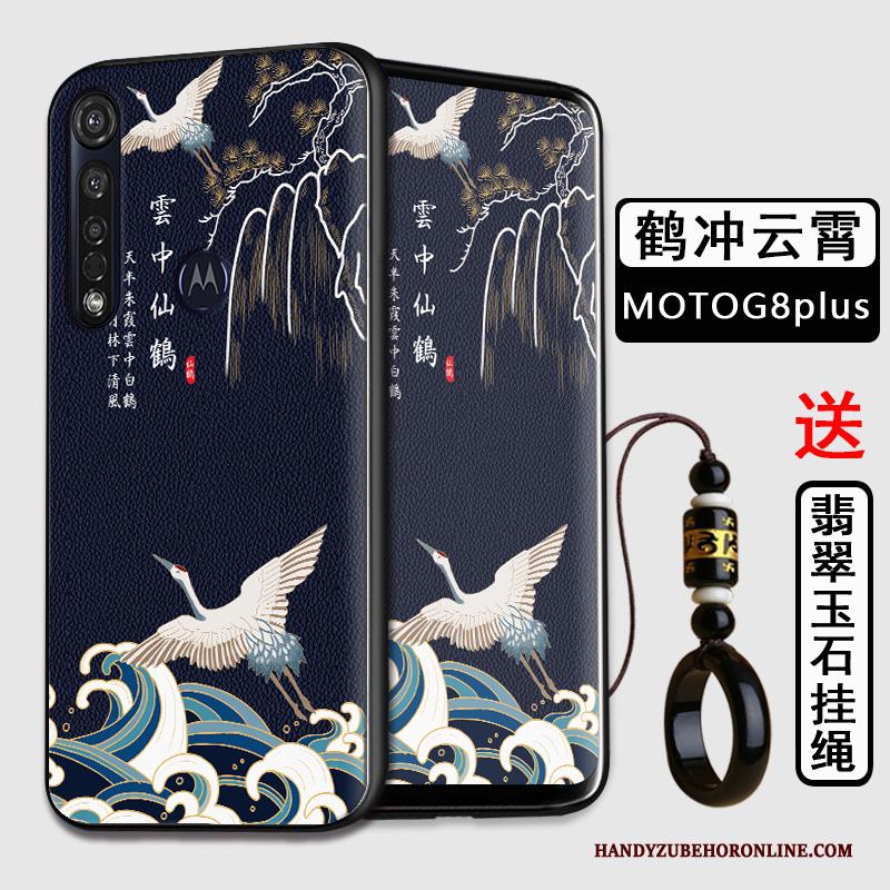 Moto G8 Plus Hoesje Telefoon Zacht All Inclusive Anti-fall Bescherming Chinese Stijl Zwart