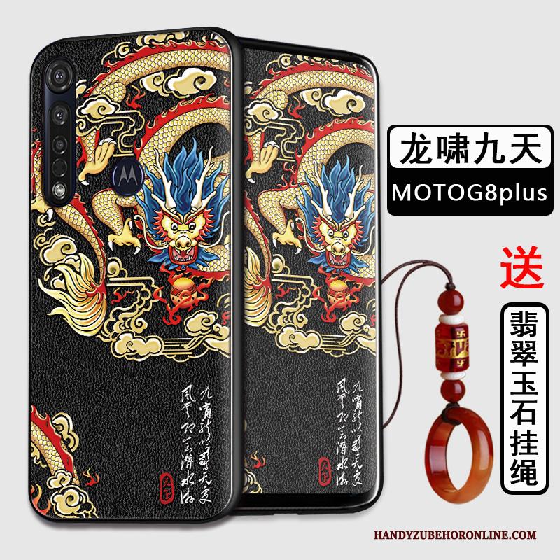 Moto G8 Plus Hoesje Telefoon Zacht All Inclusive Anti-fall Bescherming Chinese Stijl Zwart