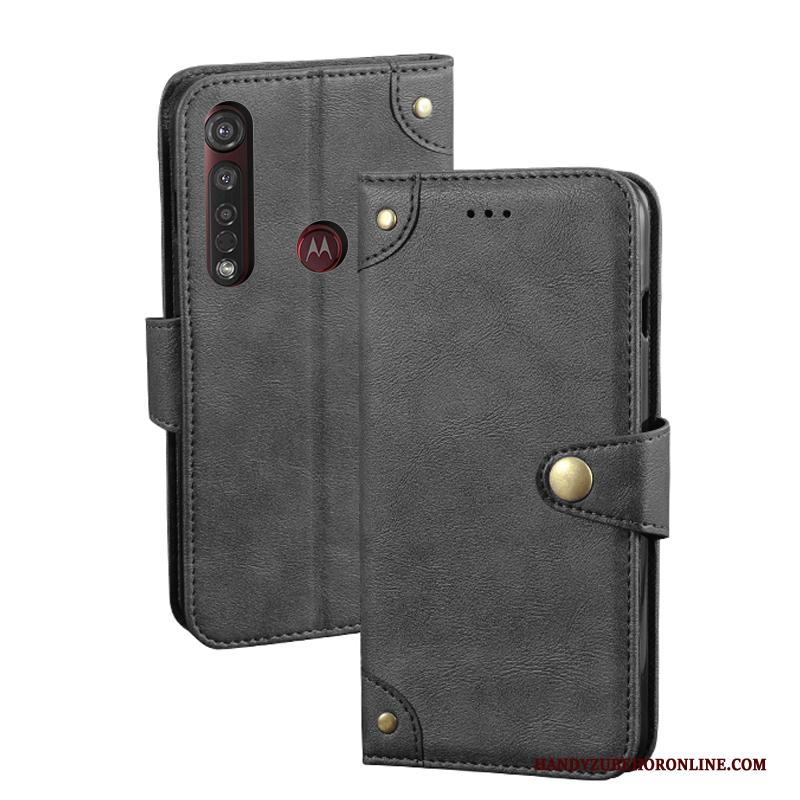 Moto G8 Plus Vintage Hoes Folio Scheppend Zwart Hoesje Telefoon Mobiele Telefoon