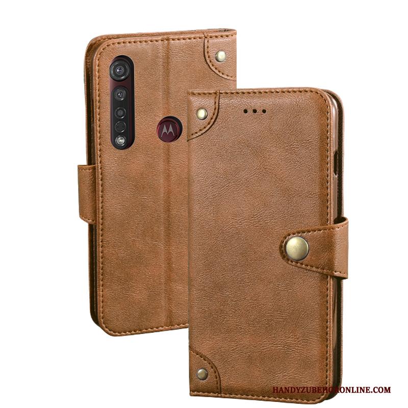 Moto G8 Plus Vintage Hoes Folio Scheppend Zwart Hoesje Telefoon Mobiele Telefoon