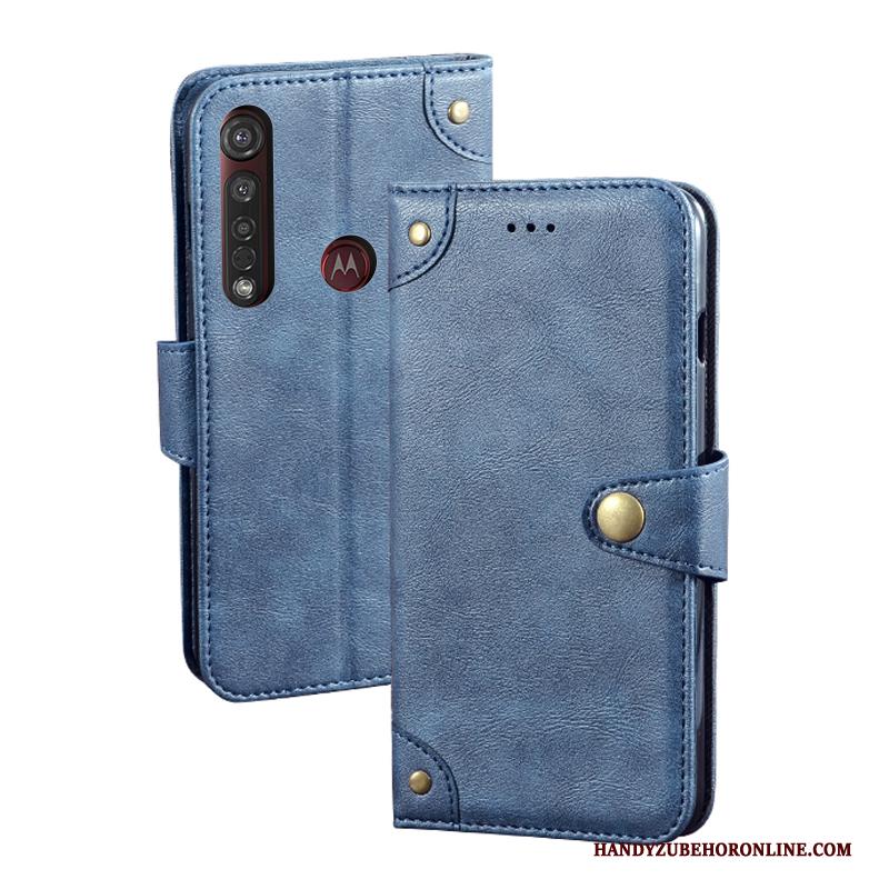 Moto G8 Plus Vintage Hoes Folio Scheppend Zwart Hoesje Telefoon Mobiele Telefoon