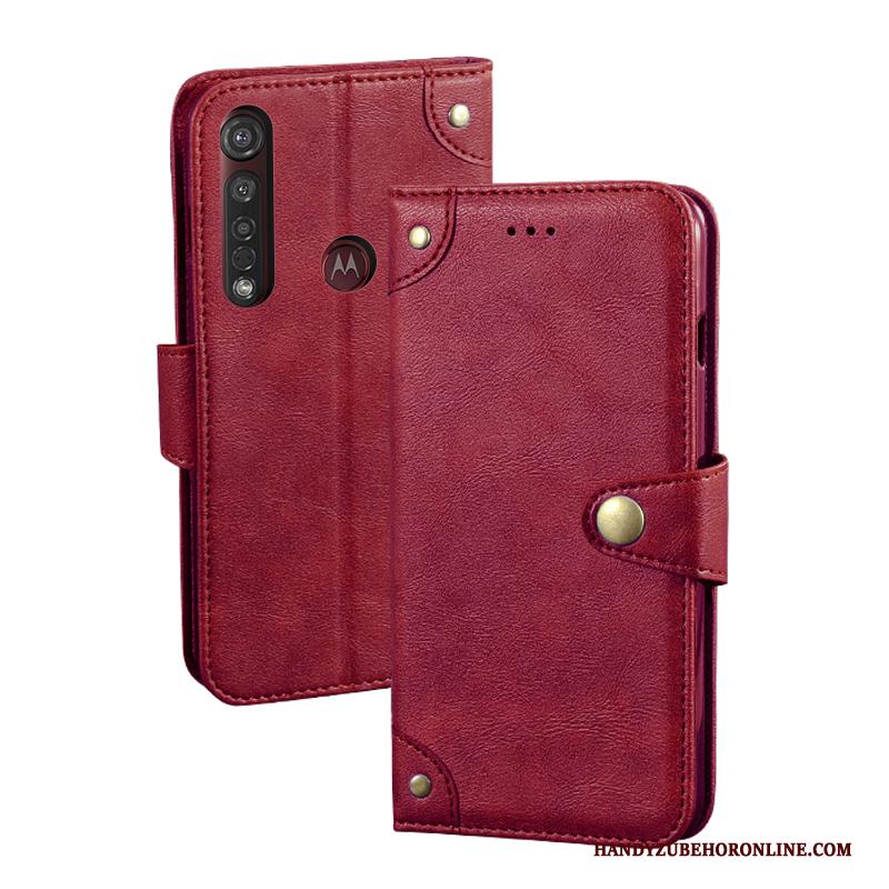 Moto G8 Plus Vintage Hoes Folio Scheppend Zwart Hoesje Telefoon Mobiele Telefoon