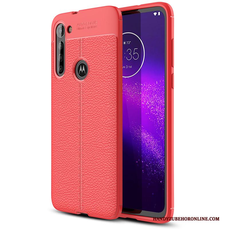 Moto G8 Power Bescherming Hoes Siliconen Patroon Rood Leer Hoesje Telefoon