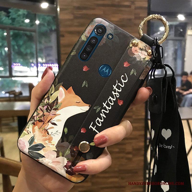 Moto G8 Power Hoesje Bescherming Purper Telefoon Hanger Zacht Bloemen