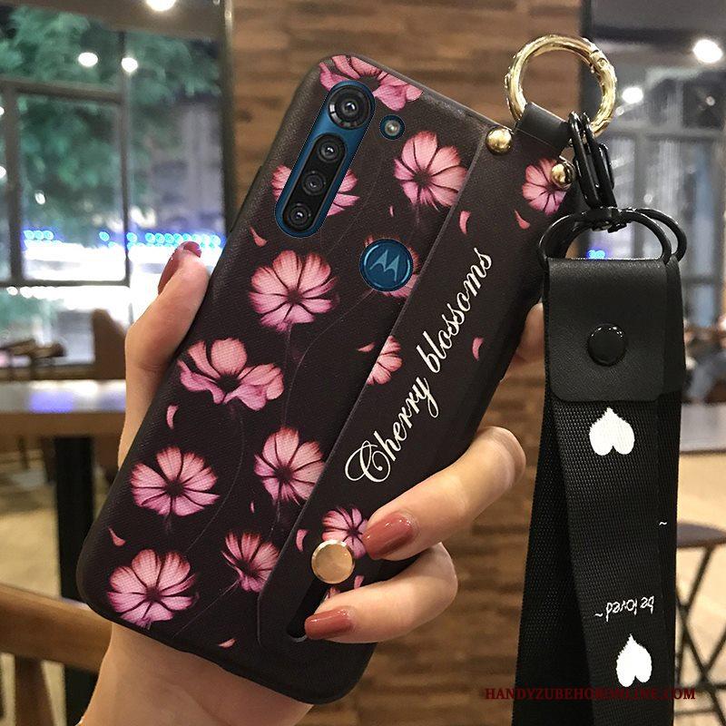 Moto G8 Power Hoesje Bescherming Purper Telefoon Hanger Zacht Bloemen