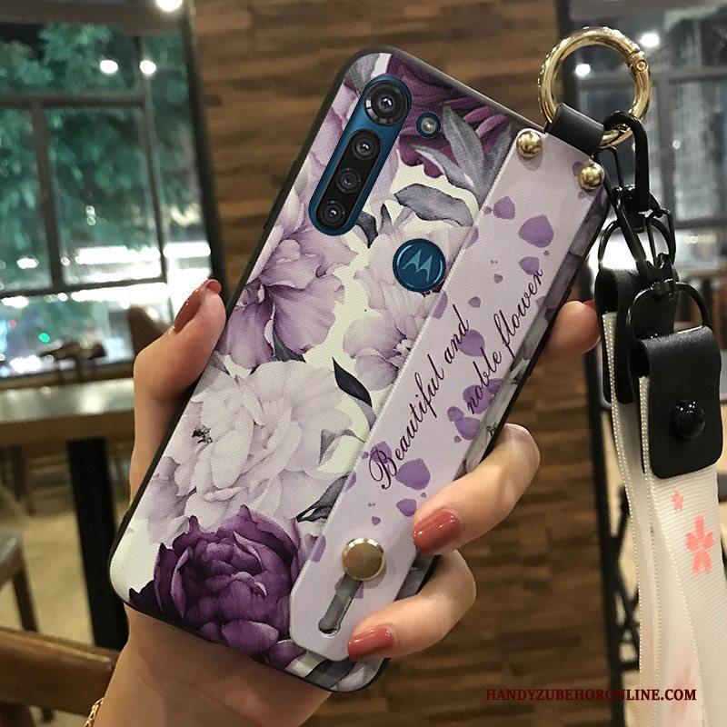 Moto G8 Power Hoesje Bescherming Purper Telefoon Hanger Zacht Bloemen