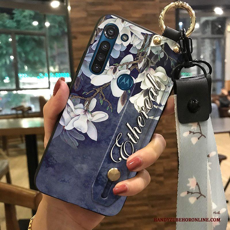 Moto G8 Power Hoesje Bescherming Purper Telefoon Hanger Zacht Bloemen