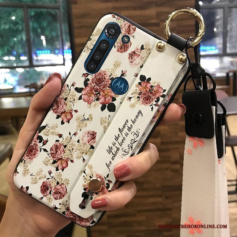 Moto G8 Power Hoesje Bescherming Purper Telefoon Hanger Zacht Bloemen