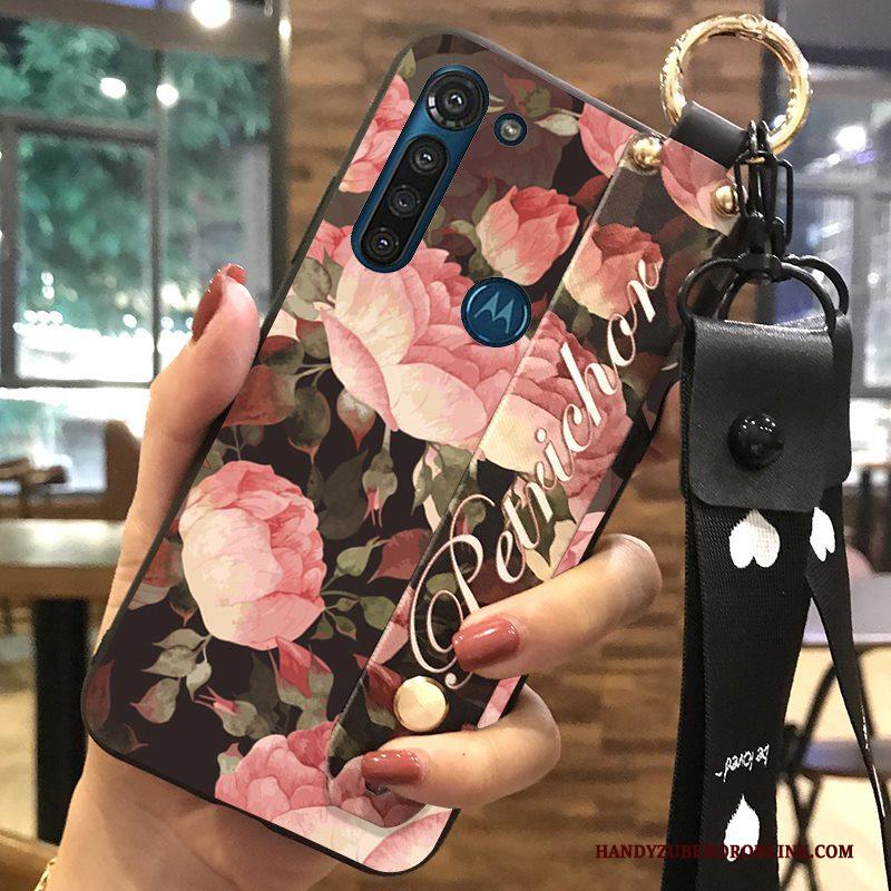 Moto G8 Power Hoesje Bescherming Purper Telefoon Hanger Zacht Bloemen