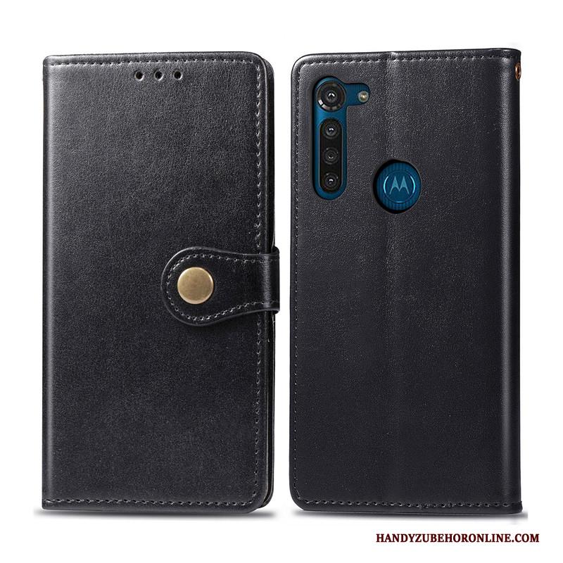 Moto G8 Power Hoesje Telefoon Effen Kleur Eenvoudige Bedrijf Hanger Leren Etui Rood