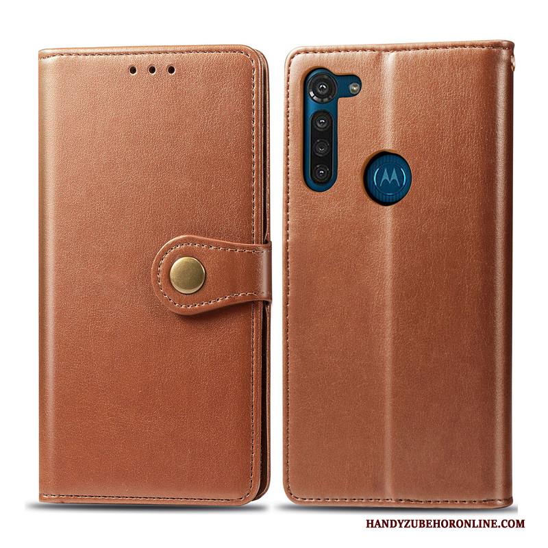 Moto G8 Power Hoesje Telefoon Effen Kleur Eenvoudige Bedrijf Hanger Leren Etui Rood