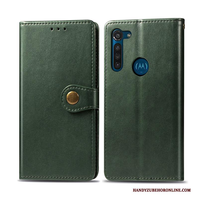 Moto G8 Power Hoesje Telefoon Effen Kleur Eenvoudige Bedrijf Hanger Leren Etui Rood