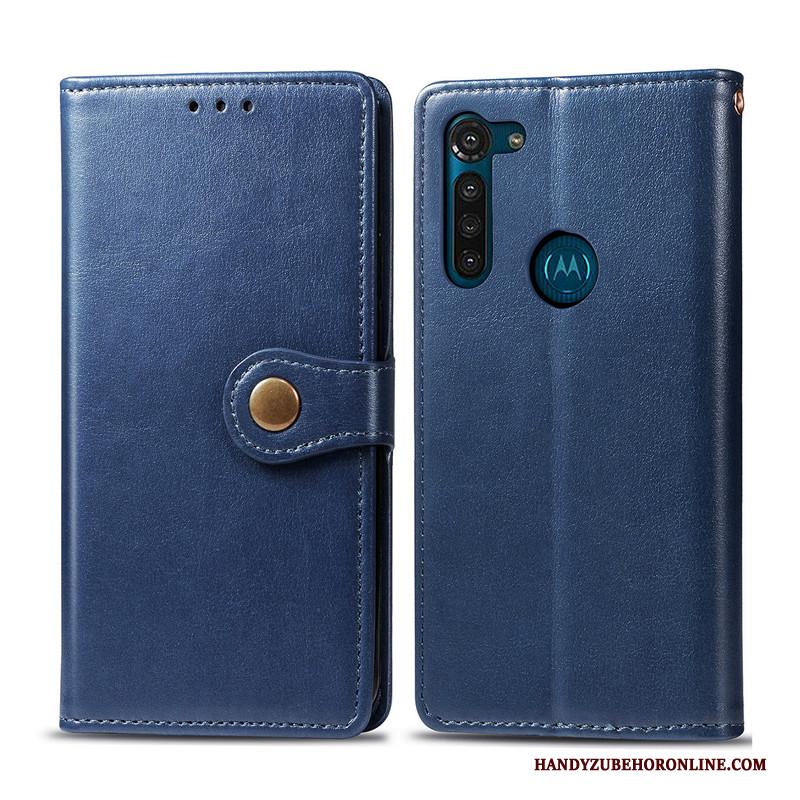 Moto G8 Power Hoesje Telefoon Effen Kleur Eenvoudige Bedrijf Hanger Leren Etui Rood