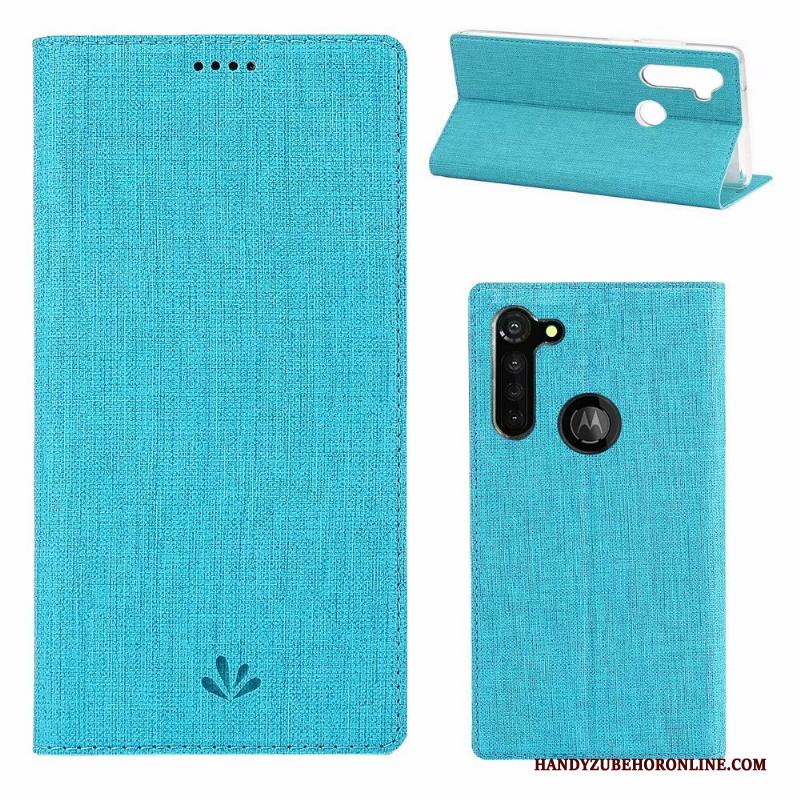 Moto G8 Power Kaart Doek Leren Etui Bescherming Hoesje Telefoon Folio Grijs