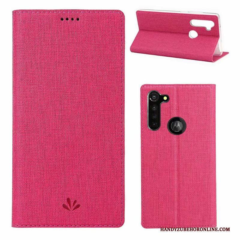 Moto G8 Power Kaart Doek Leren Etui Bescherming Hoesje Telefoon Folio Grijs