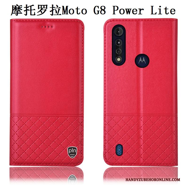 Moto G8 Power Lite Blauw Hoesje Telefoon Leren Etui Echt Leer Anti-fall