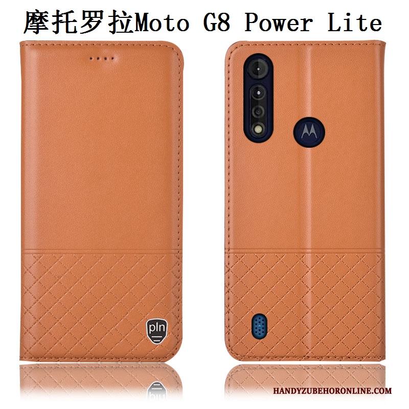 Moto G8 Power Lite Blauw Hoesje Telefoon Leren Etui Echt Leer Anti-fall