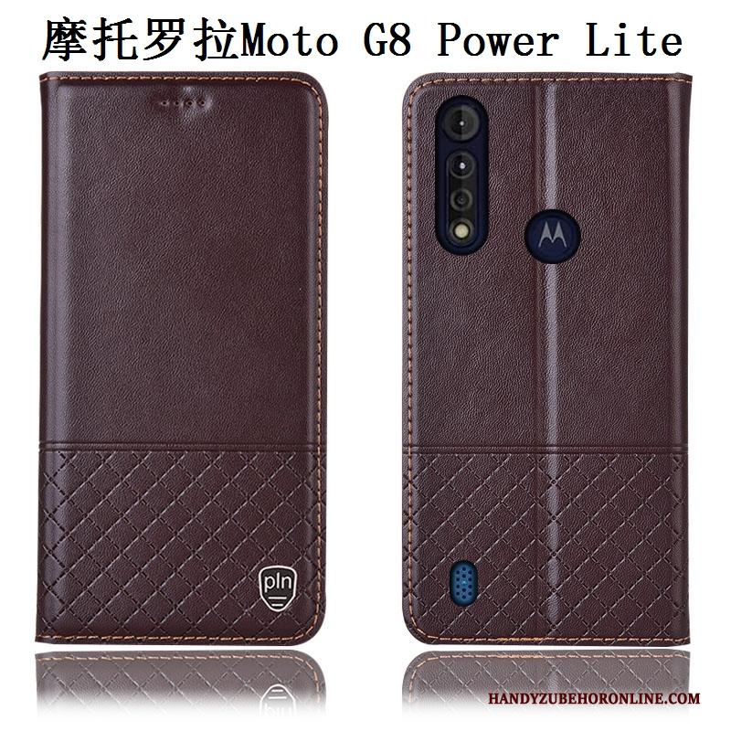 Moto G8 Power Lite Blauw Hoesje Telefoon Leren Etui Echt Leer Anti-fall