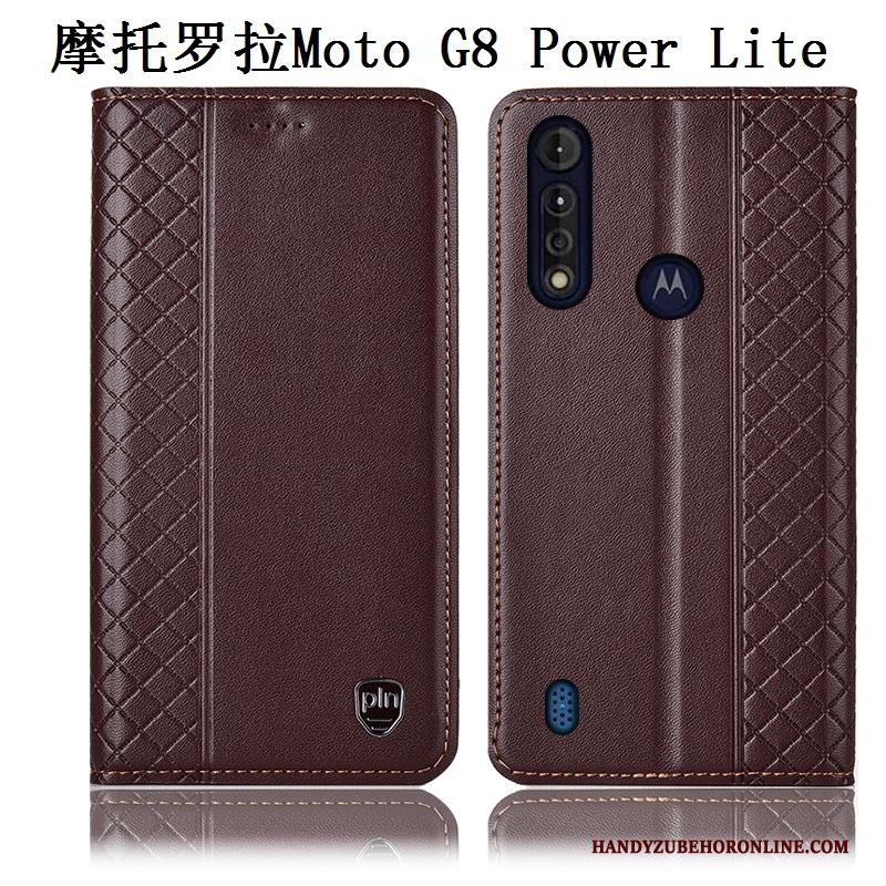 Moto G8 Power Lite Echt Leer All Inclusive Hoes Bruin Hoesje Telefoon Anti-fall Bescherming