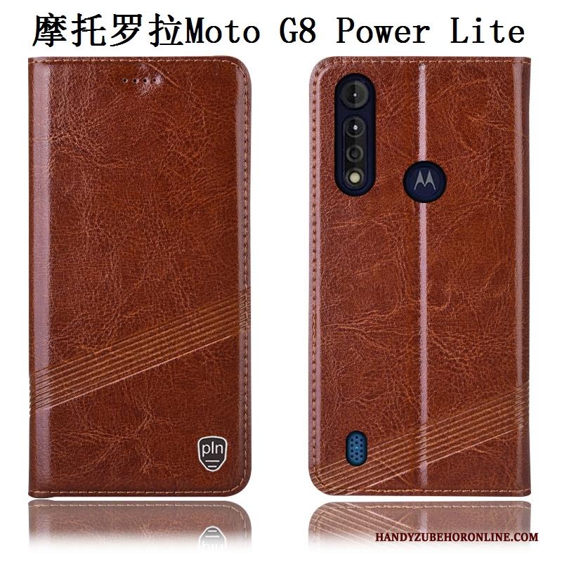 Moto G8 Power Lite Folio Zwart Bescherming Patroon Hoesje Telefoon Anti-fall Echt Leer