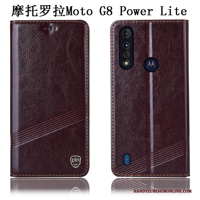 Moto G8 Power Lite Folio Zwart Bescherming Patroon Hoesje Telefoon Anti-fall Echt Leer