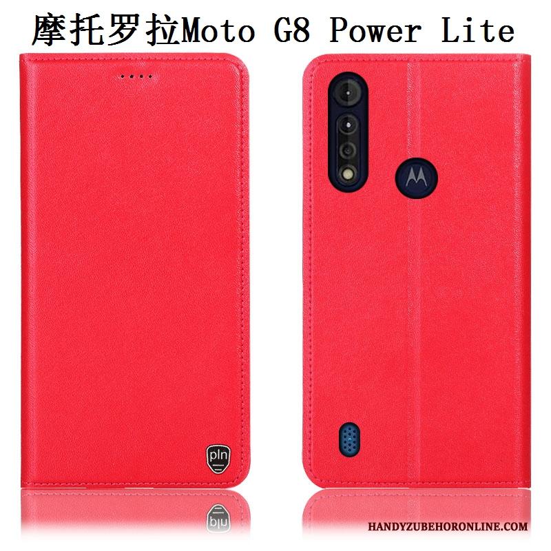 Moto G8 Power Lite Hoesje Telefoon Anti-fall Folio Bescherming Geel Echt Leer Patroon