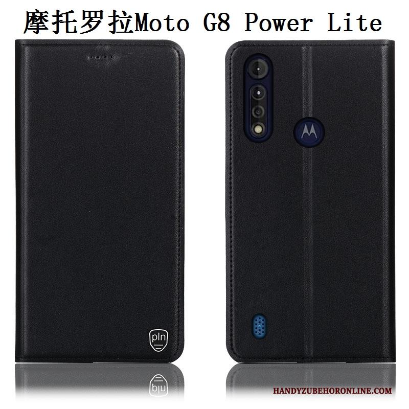 Moto G8 Power Lite Hoesje Telefoon Anti-fall Folio Bescherming Geel Echt Leer Patroon