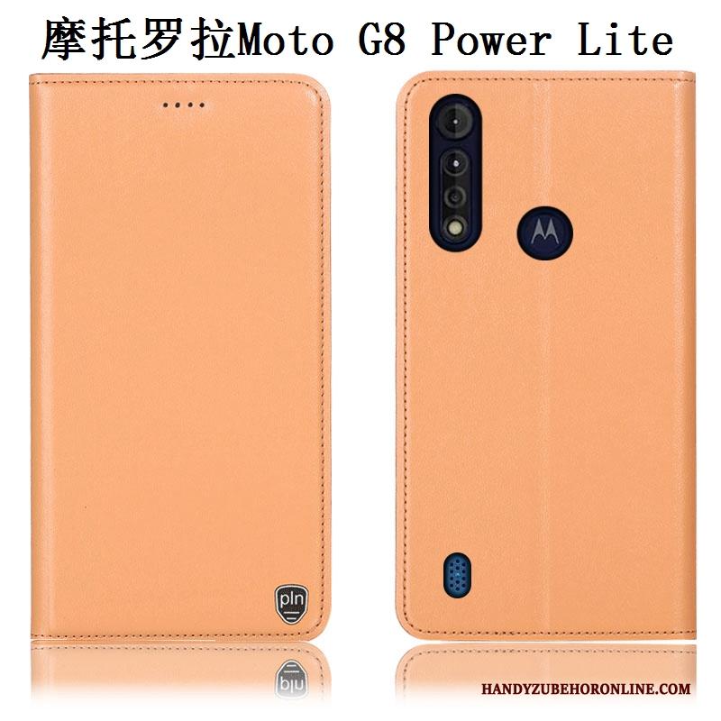 Moto G8 Power Lite Hoesje Telefoon Anti-fall Folio Bescherming Geel Echt Leer Patroon