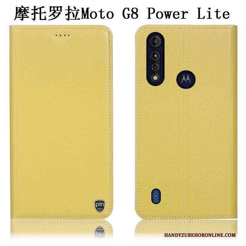 Moto G8 Power Lite Hoesje Telefoon Anti-fall Folio Bescherming Geel Echt Leer Patroon