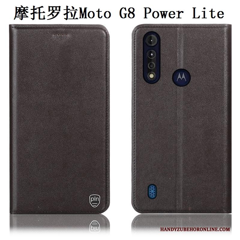 Moto G8 Power Lite Hoesje Telefoon Anti-fall Folio Bescherming Geel Echt Leer Patroon