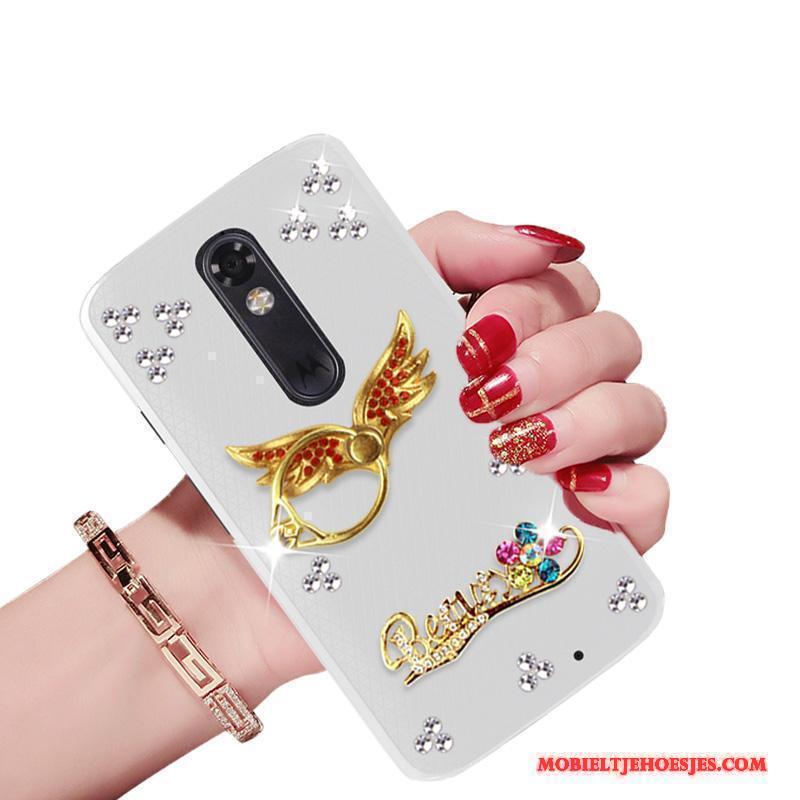 Moto X Force Met Strass Wit Hoes Bescherming Hoesje Telefoon