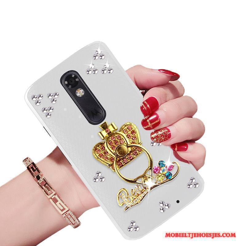 Moto X Force Met Strass Wit Hoes Bescherming Hoesje Telefoon