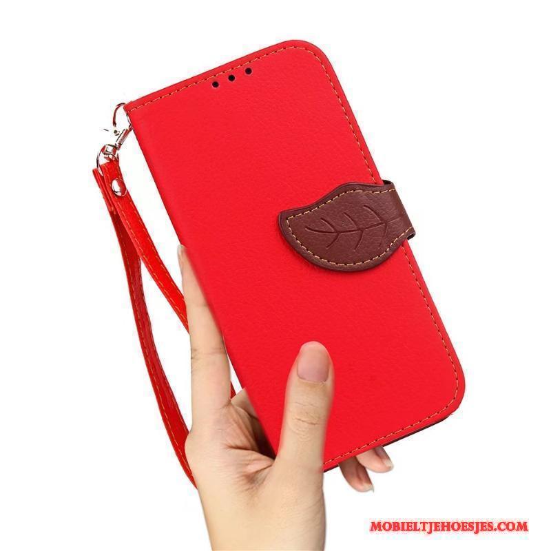 Moto Z2 Play Hoesje Folio Leren Etui Rood Bescherming Hemming Anti-fall Portemonnee