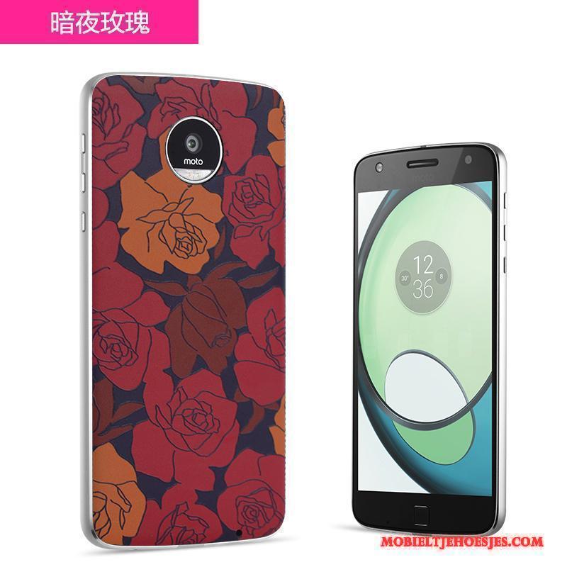 Moto Z2 Play Hoesje Telefoon Zwart Bloemen Achterklep