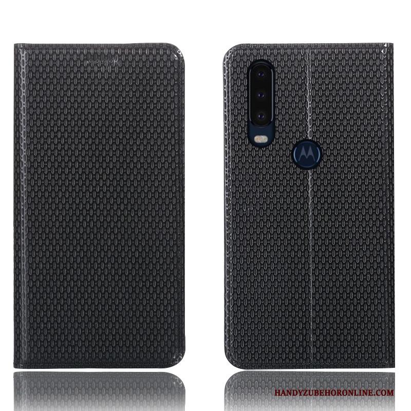 Motorola One Action Folio Hoesje Telefoon Bescherming Patroon Anti-fall Groen Echt Leer