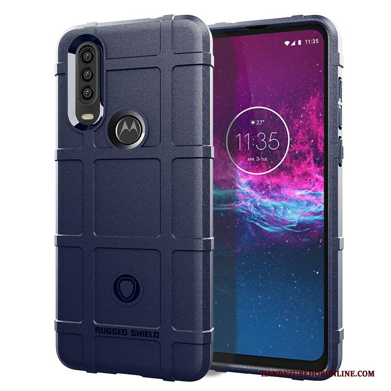 Motorola One Action Hoesje Anti-fall Bescherming Zacht Hoes Pu Siliconen Zwart