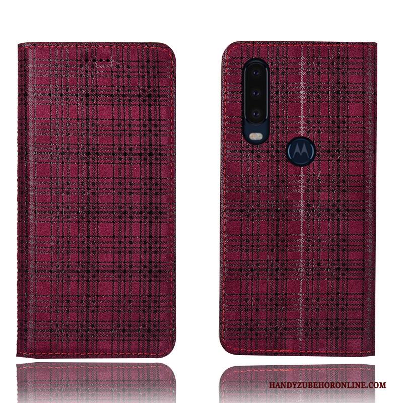 Motorola One Action Hoesje Telefoon Bescherming Fluweel Folio Anti-fall Leren Etui Rood