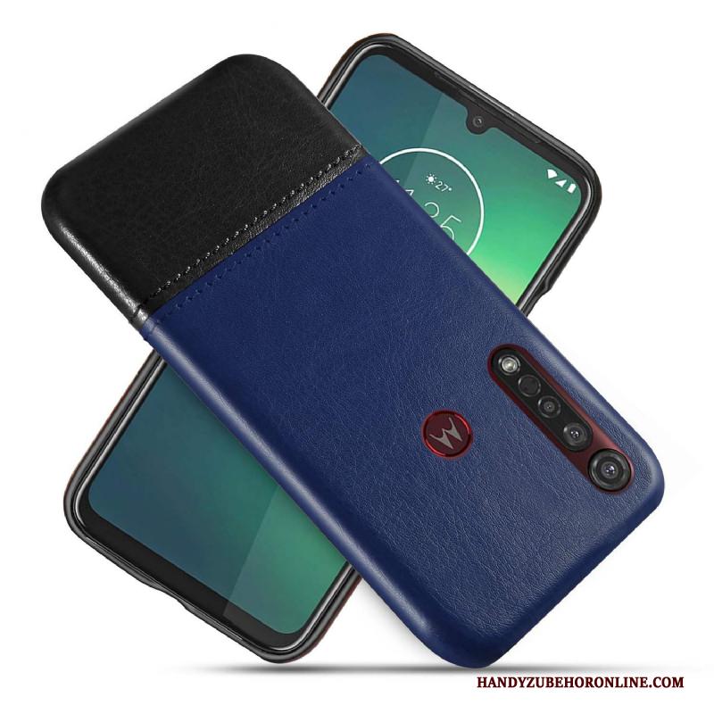 Motorola One Macro Bescherming Hoesje Telefoon Twee Kleuren Scheppend Zwart Bedrijf Leren Etui