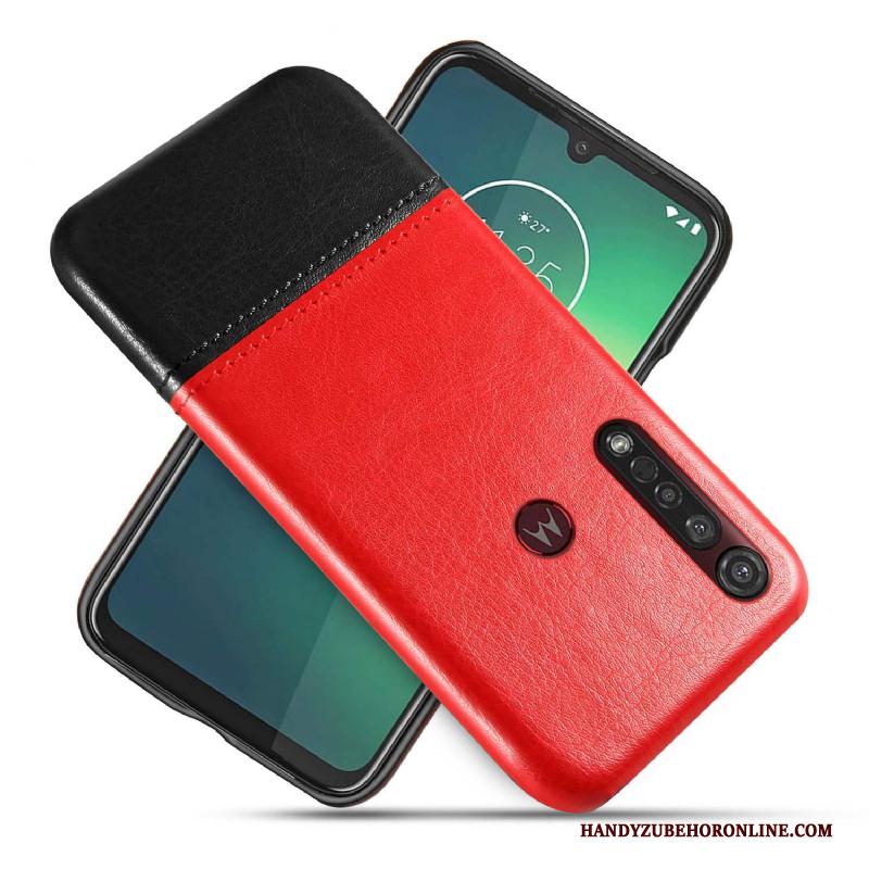 Motorola One Macro Bescherming Hoesje Telefoon Twee Kleuren Scheppend Zwart Bedrijf Leren Etui