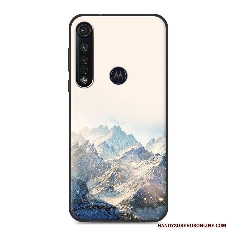 Motorola One Macro Hoes Landschap Hoesje Telefoon Eenvoudige Geschilderd Zacht Wit