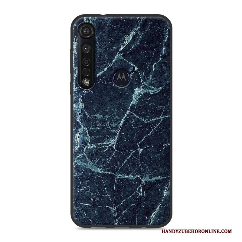 Motorola One Macro Zacht Eenvoudige Hoesje Telefoon Donkerblauw Grote Patroon Siliconen