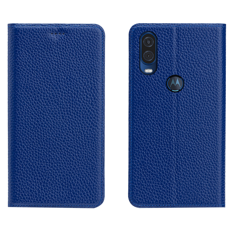 Motorola One Vision Bescherming Folio Blauw All Inclusive Hoesje Telefoon Patroon Soort Aziatische Vrucht