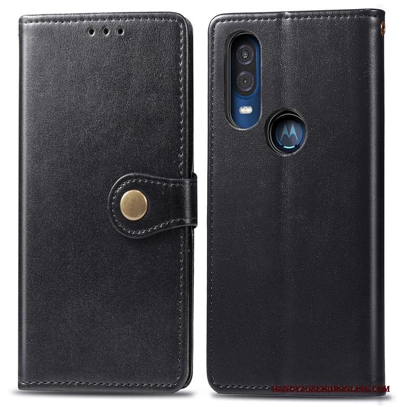 Motorola One Vision Effen Kleur Rood Folio Eenvoudige Hoesje Telefoon Bescherming