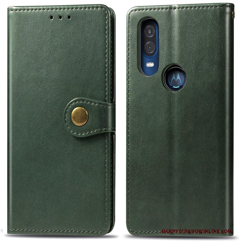 Motorola One Vision Effen Kleur Rood Folio Eenvoudige Hoesje Telefoon Bescherming